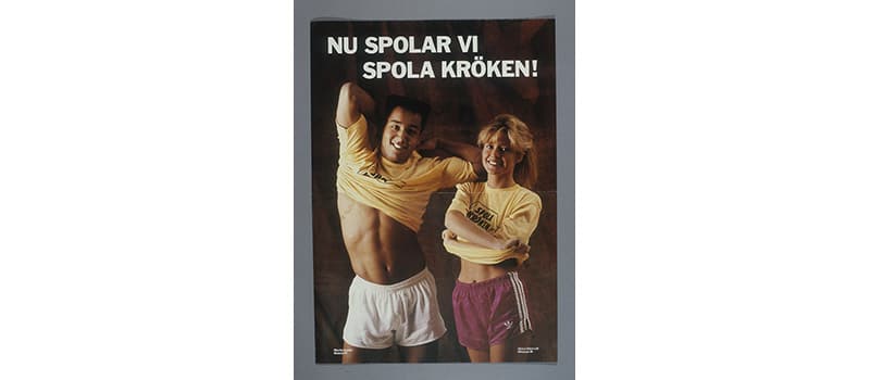 Martin Dahlin och Ulrica Odervall Spola Kröken-kampanjen. Tidpunkt: 1989; Deponent: Systembolaget / Systembolaget AB; Motiv-ID: DA-2015-089457-SYS000736