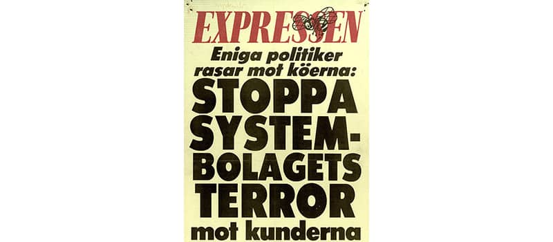 "Stoppa Systembolagets terror Expressens löpsedel från 3 januari 1992 Deponent: Systembolaget / Systembolaget AB; Motiv-ID: DA-2015-090613-SYS000918